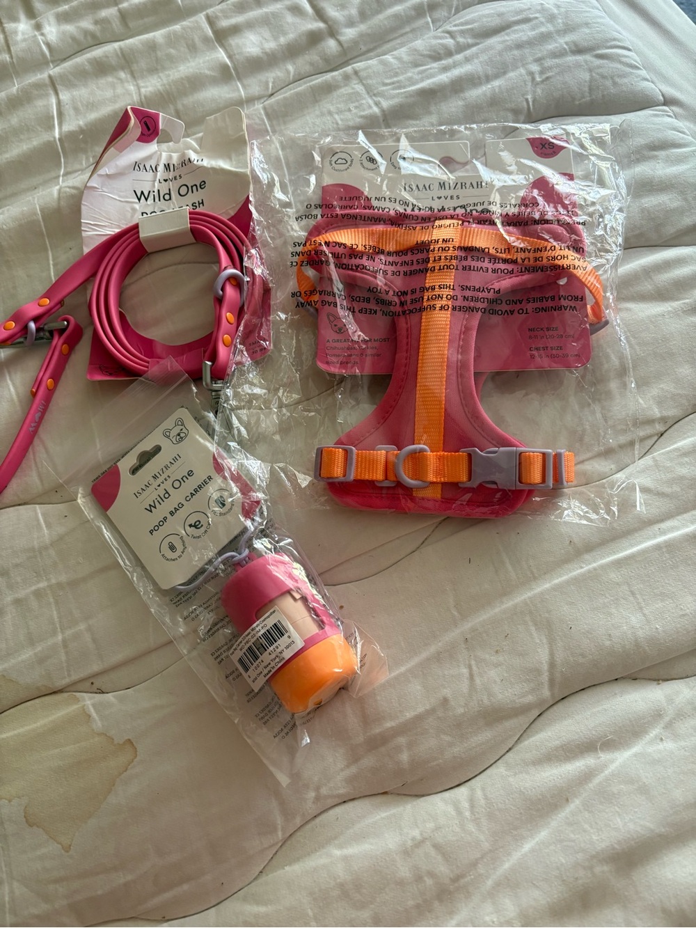 Isaac Mizrahi Pink & Orange Dog XS Harness Set